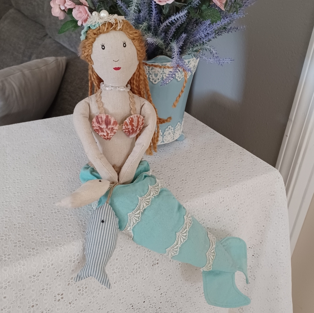 Decorative Sitting Shelf Mermaid Doll with Blue Tail Room Decor Home Decor